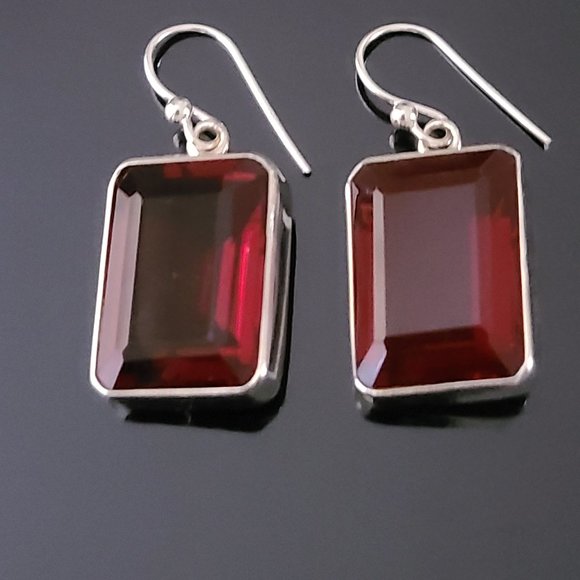 Red Garnet Dangle Earrings Sterling Silver-Chunky Earrings-Casual Earrin… - Picture 4 of 7